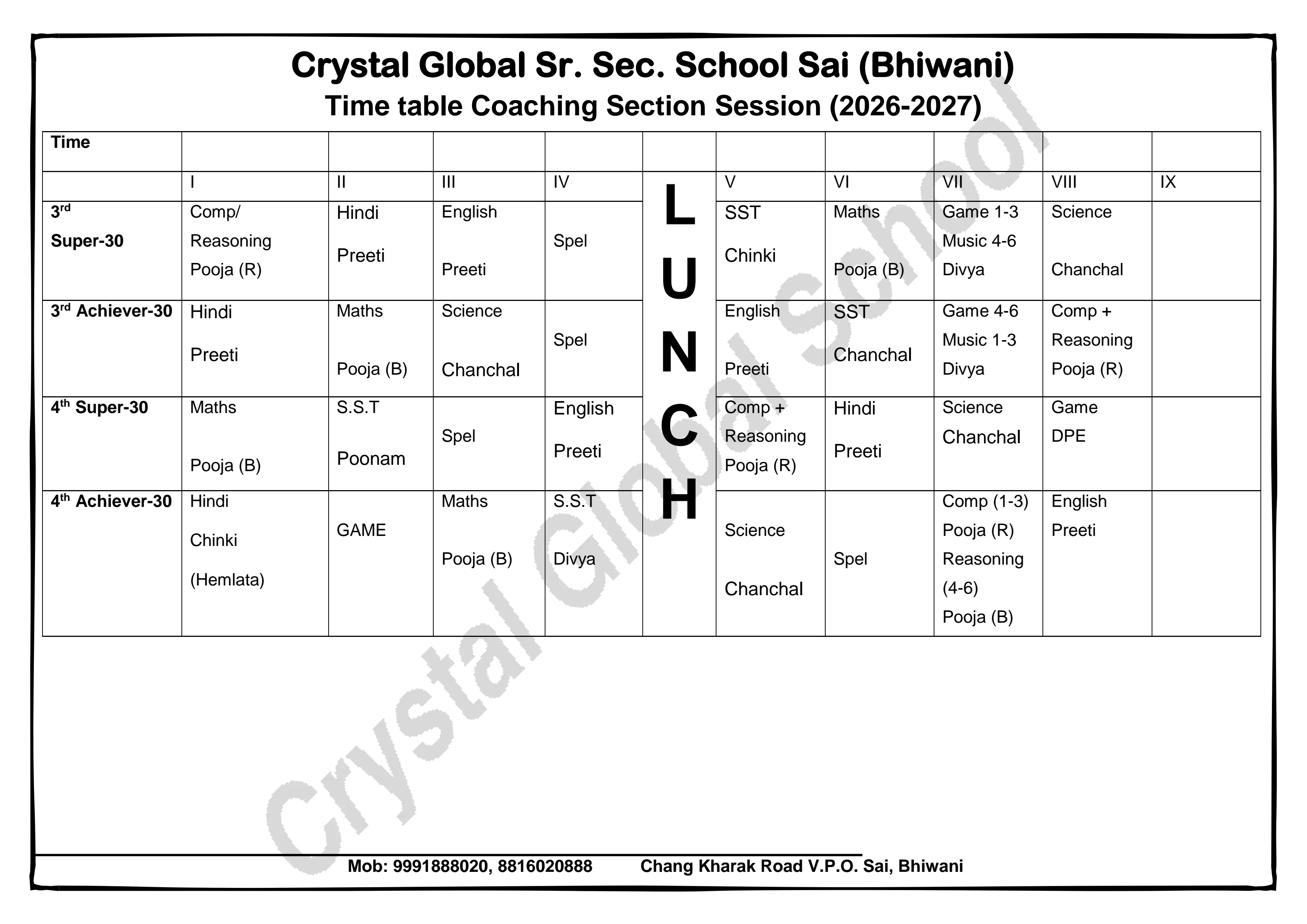 School Time Table