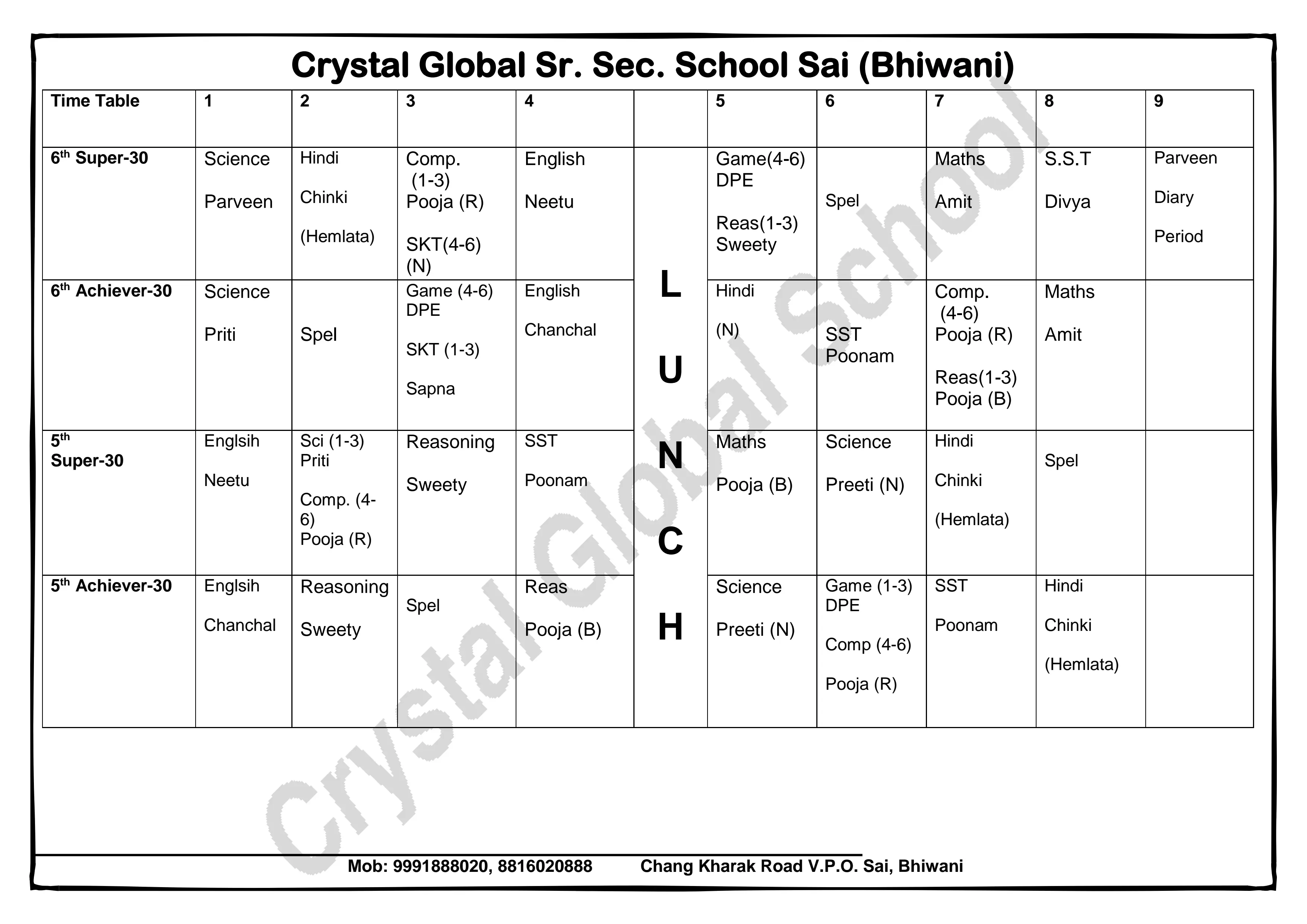 School Time Table