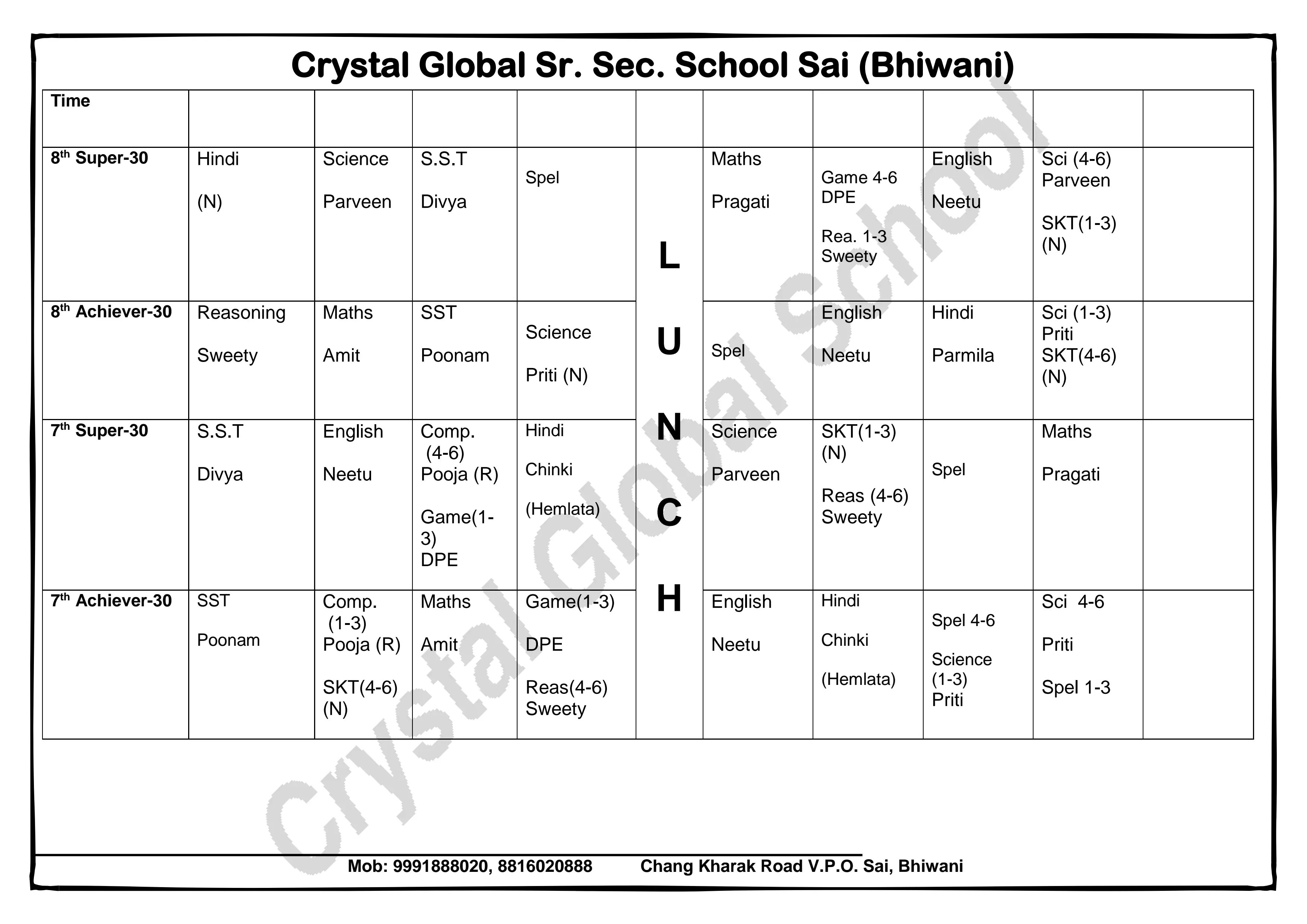School Time Table